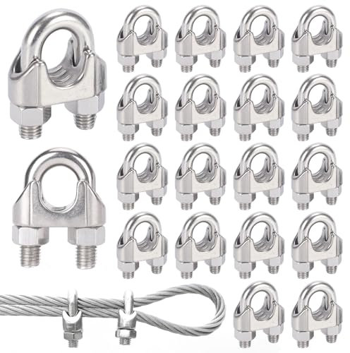 Idota 20 Abrazaderas para Cable Acero M4, Clips de Cuerda de Cable, Adecuado para Alambre de Ø 4 mm