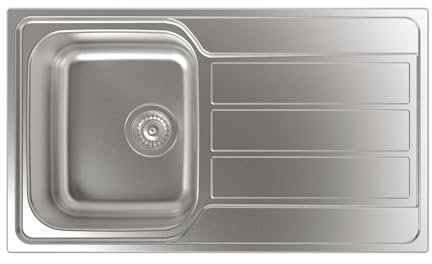 CATA Évier CDP-1 avec cuve carrée et égouttoir réversible, installation dans un meuble minimum de 45 cm, profondeur de la cuve 18 cm, base avec fond absorbant, largeur 86 cm, couleur inox