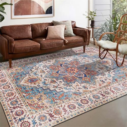 ROSURUG Schmutzfangmatten Antirutsch Teppichunterlage 90X160CM Blumen-Kristall-Samtteppich im Retro-Design, geeignet für Wohn- und Schlafzimmer Zimmer Deko Teenager Mädchen Küchenmatte Blau