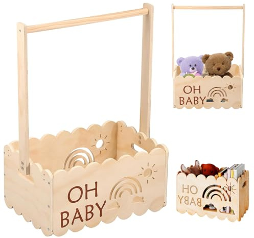Dhqkqg Baby Shower Crate Closet, Wooden Shower Basket for Baby Clothes Storage, Baby's Storage Crate Hamper with Handle, Wood Baby's Clothes Rack, Gift Basket for Pregnancy New Parent Gifts