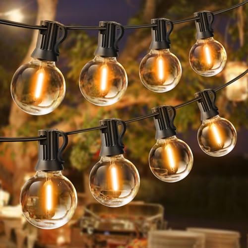 Kerry 15M/50FT G40 Mains Powered Outdoor Festoon Lights, 25+2 LED Bulbs | IP45 LED Shatterproof String with Warm Glow and Spare Bulbs, Plug-in Garden Lighting for Patios, Gazebos, Parties and Camping