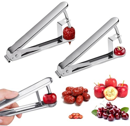 2 Pcs Denoyauteur Cerise et Prune, Inoxydable Dénoyauteur Mirabelle, Pour Dénoyauter les Fruits Rapidement et Faire de la Confiture ou de la Gelée