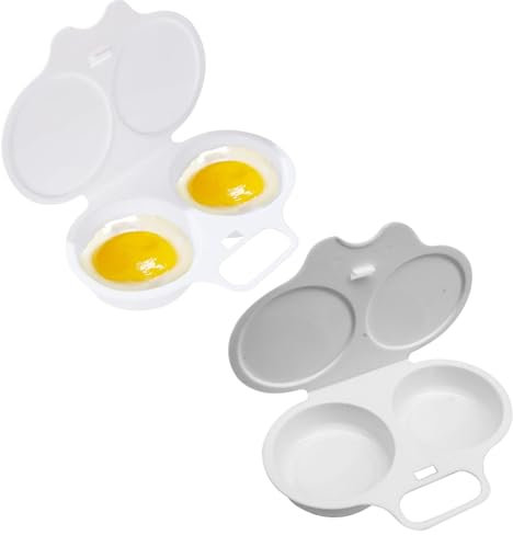 2 Microwave Egg Poacher, Quick and Easy Poached Egg Moulds for Microwave, White Egg Poacher Microwave 2, Perfect for Breakfast, Salad, and Sandwich Preparation