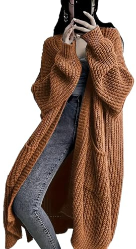 Womens Long Sleeve Cardigan Sweaters Open Front Knit Long Cardigans Duster with Pockets 2024 Fall Winter Oversized Coat (US, Alpha, Medium, Regular, Regular, Rust)