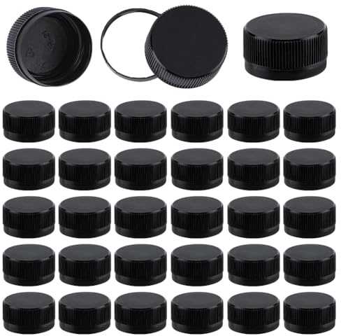 OLYCRAFT 100 tapas de rosca negras reutilizables de plástico negro de plástico negro tapas de cierre de rosca – Diámetro interior 28 mm