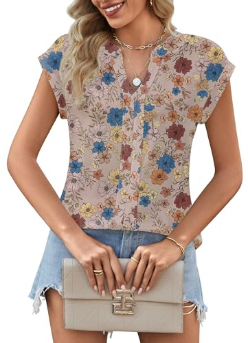 Zeagoo Vest Tops Women UK Ladies Sleeveless Tops Cap Sleeve T Shirts | Summer Tops for Women UK V Neck Vests Loose Fit Tank Top S-2XL