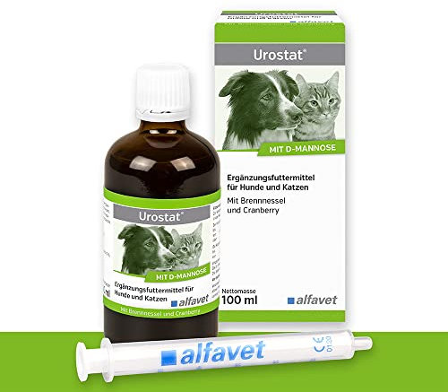alfavet Urostat Ergänzungsfuttermittel zur Verringerung der Harnsteinbildung für Hund und Katze mit Brennnessel und Goldrute, 100ml, Dosierspritze