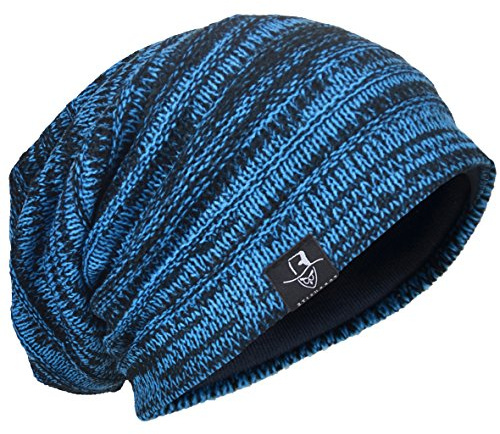 HISSHE Men Oversize Skull Slouch Beanie Large Skullcap Knit Hat (Blue1)