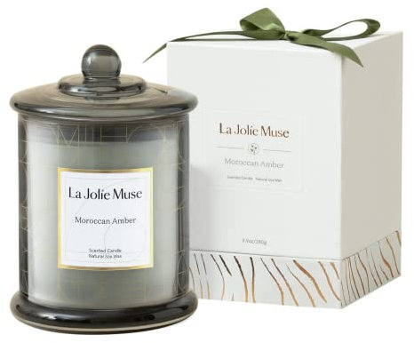 La Jolíe Muse Duftkerzen im Glas, marokkanischer Bernstein mit Geschenkverpackung, Kerzengeschenke für Frauen & Männer, natürliche Sojawachskerzen, Luxus-Glaskerzen, 280g, 70 Stunden