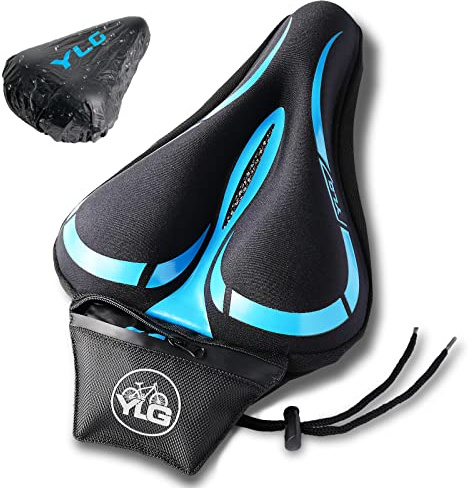 YLG Bike Seat Cover, Memory Foam & Gel Bike Seat Cushion Cover for Men & Women, Comfortable Bicycle Seat Cover for Peloton/Fixed/Cruiser/Indoor/Outdoor Bike seat with Waterproof Cover