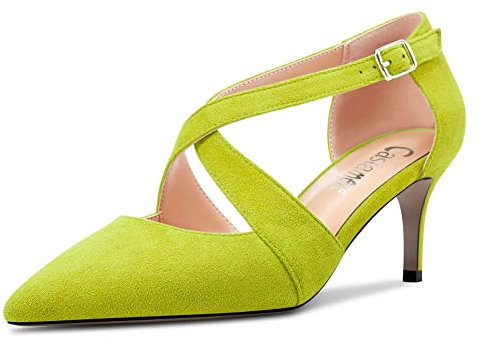 Castamere Mujer Medio Aguja Heel Puntiaguada Punta Pumps Correa Cruzada Sexy Clásico 6.5 CM Heels Verde Lima Ante 40 EU