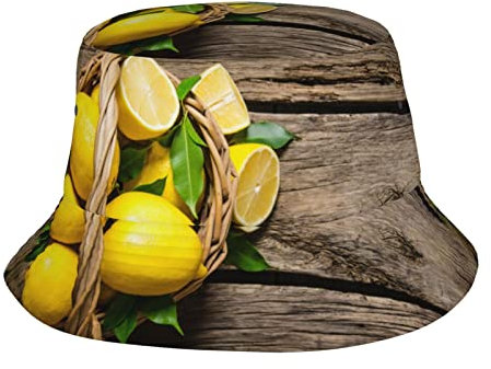Un chapeau cloche pour adulte citrons est adapté pour la plage, le camping, la pêche, les loisirs en plein air, etc, Un panier citrons, taille unique