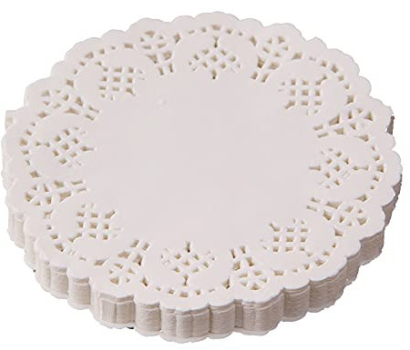PLABBDPL 100 Pezzi Centrini Carta Pizzo, 4,5 Pollici Bianco Pizzo Carta Di Pizzo, Centrini di Carta in Pizzo per Dessert,Matrimonio,Decorazione per Tavola