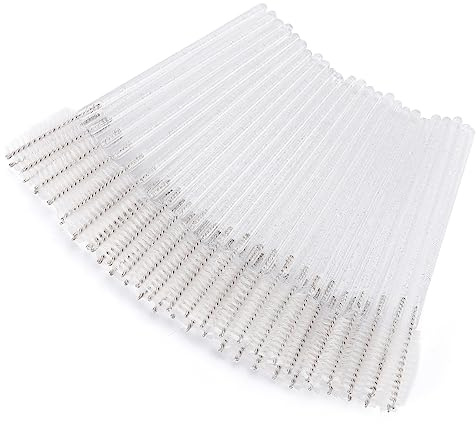 Tbestmax 50 Pcs Disposable Mascara Wands, Crystal Eyebrow Spoolies Brush for Eyelash Extensions, Eye Lash and Makeup Brush (White)