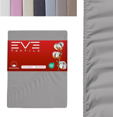 EVE Textile® Spannbettlaken 1er Set 180x200 cm Grau; Spannbetttuch Bettlaken Spannlaken; Jersey Laken Betttuch für Boxspringbett & Matratze; Waschbar bis 60 Grad; Weich & Allergikerfreundlich