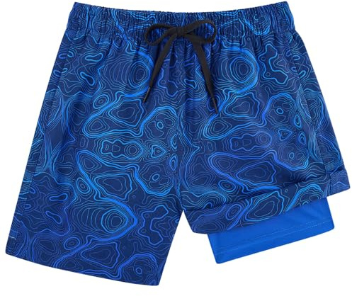 Kids4ever Badshorts för pojkar med kompressionsfoder, 2-i-1, snabbtorkande badbyxor, brädshorts, strandshorts med fickor 7-18 år