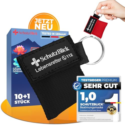 Schutzblick® Beatmungsmaske erste Hilfe - 10er Set erste Hilfe Beatmungsmaske + 1 Stk. gratis - Beatmungsmaske Schlüsselanhänger - Mund zu Mund Beatmung Schutz - Beatmungstuch Schlüsselanhänger