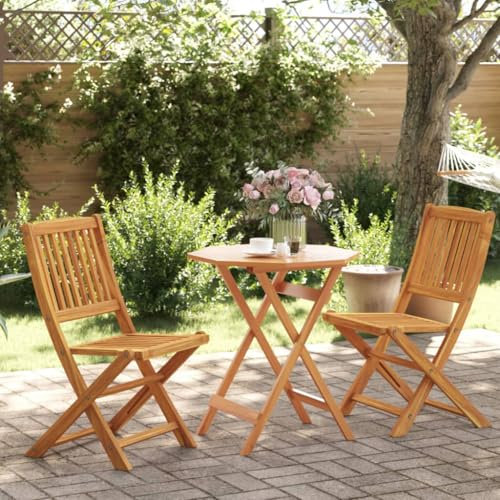 Keyroto Balkon Set 2 Personen Wetterfest Bistro-Set Holz Klappbar Balkon Sitzgruppe Terrassenmöbel-Set Gartenmöbel-Set klappbar mit Rundem Tisch & 2 Stühlen