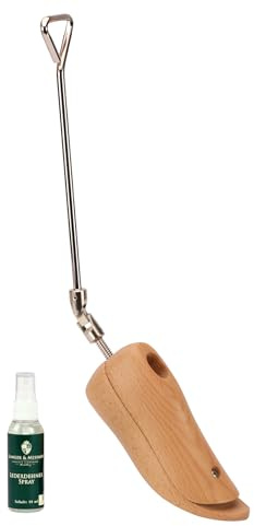 Langer & Messmer élargisseur de chaussures et de bottes pour le cou-de-pied pour hommes contre les chaussures qui serrent fabriqué en bois de hêtre massif y compris spray d'élargissement du cuir 50ml