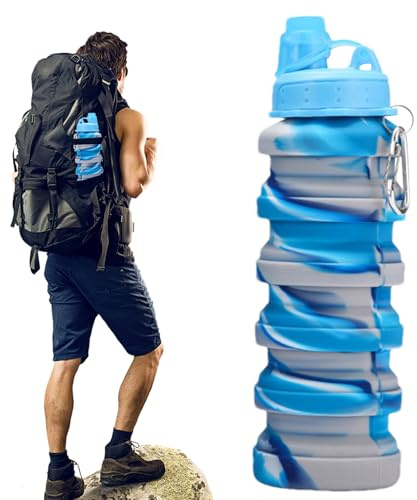 Bottiglia d'acqua ripiegabile, bottiglia d'acqua retrattile,Bottiglia d'acqua da viaggio in silicone | Tazza d'acqua flessibile riutilizzabile, bottiglia d'acqua sportiva pieghevole con moschettone da