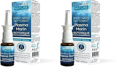 Spray nasal d'eau de mer isotonique - Plasma marin - Selon les principes de Quinton - Dispositif médical - 15 ml - Propos'Nature (Lot de 2)