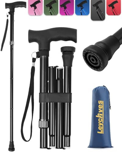 Bastone da passeggio per donne, pieghevole, regolabile, bastone da passeggio pieghevole, per anziani, donne e uomini (bastone da passeggio, nero)
