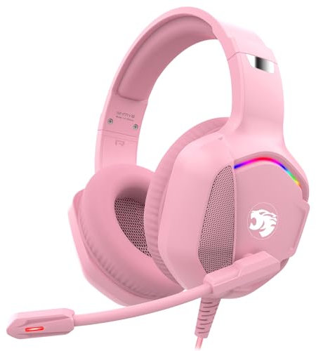 IMYB Casque de jeu avec microphone pour PC, Xbox One Series X/s, PS4, PS5, Switch, casque supra-auriculaire filaire stéréo avec suppression du bruit avec micro, RVB, pour ordinateur, ordinateur