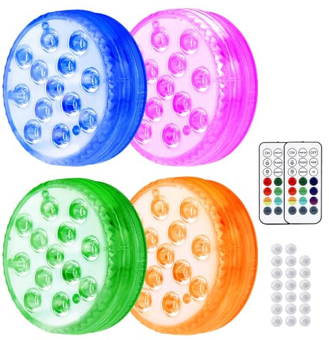mizikuu Unterwasser Licht mit Fernbedienung, 4 Stück Multi Farbwechsel Poolbeleuchtung LED Teelichter Wasserdicht Pool Beleuchtung Poollicht Dekolichter für Schwimmbad, Brunnen, Teich, Aquarium