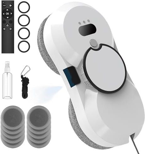 Robot Nettoyeur Vitre, planification intelligente du chemin du nettoyage des fenêtres,Système de Protection à Triple,Télécommandé, pour Toutes Les Surfaces Lisses, avec 10 Chiffons ﻿ ﻿ (5600PA)