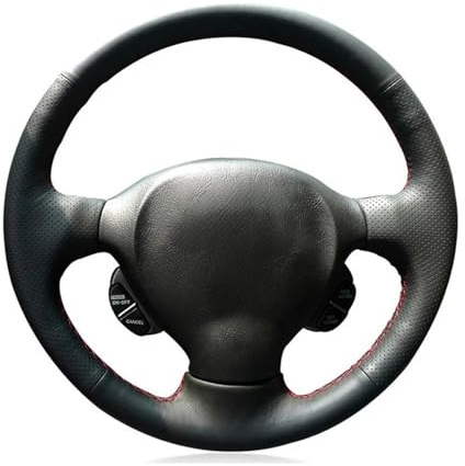 Rattöverdrag För Hyundai För Santa För Fe 2001 2002 2003 2004 2005 2006 DIY Handsydd Svart Bilrattkåpa Bilrattsskydd(Red Thread)