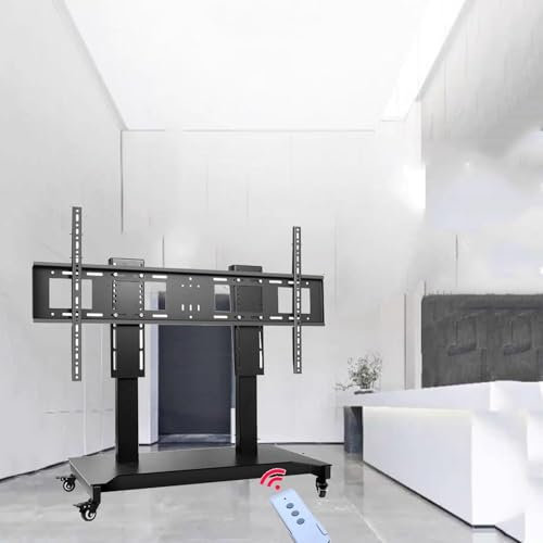 Mobile TV Cart with Wheels - Adjustable Height Motorized TV Stand for 52-100 Inch Screens Electric Lift 4-Step Memory Function Classic Black Color