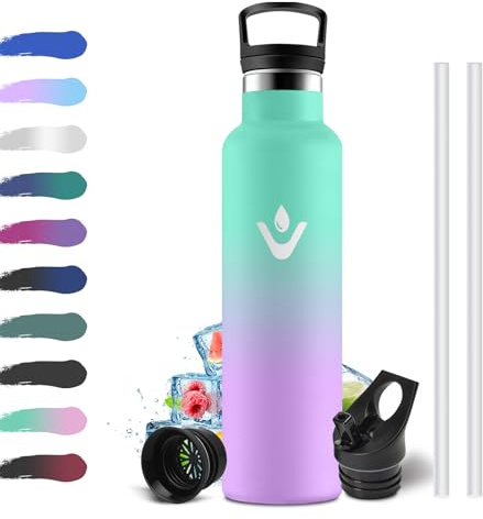 Botella Agua Deporte 750ml, Cantimplora Acero Inoxidable Reutilizable, Aislamiento al Vacío de Doble Pared, sin BPA, Botella Gym para Adultos, Escuela, Oficina, Viajes, Senderismo, Bicicleta