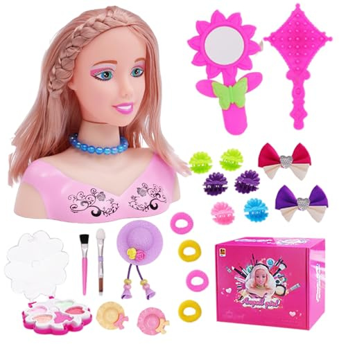 Cabeza de muñeca para peinar el cabello 35 piezas/juego de cabeza de muñeca simulada para niños aprendizaje imaginativo y maquillaje juguetes de simulación para niñas, regalos para niñas, juego de 2