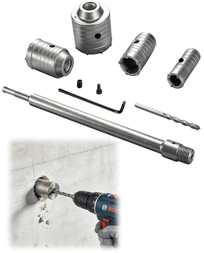 AmoreTempo Kernbohrer Set SDS Plus 6-teilig | Ø 30/40/50/68 mm für Kabel, Wasserrohr & Unterputzdose | Trockenbeton Bohrkrone Set für Bosch Makita DeWALT | inkl. Rundgriff & Staubentlüftung