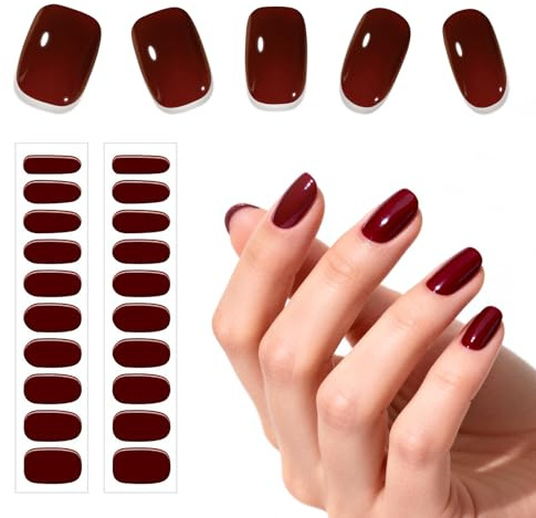 Sularpek Pegatinas de Uñas de Gel 20 Unidades Color Vino Tono Rojo Gel Semicurado para Decoración de Uñas DIY con Accessori