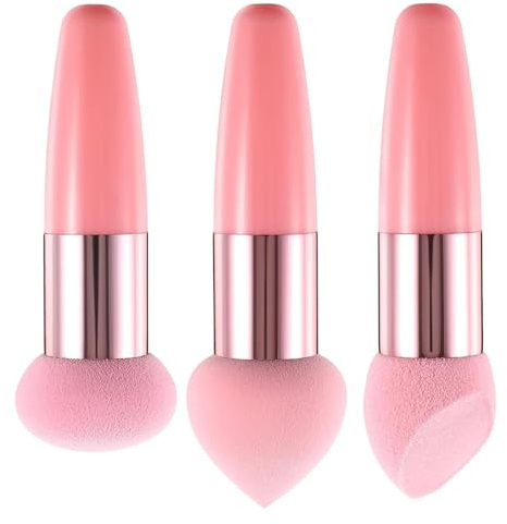 Beauty Blender Svamp, 3 st makeupsvampar, Puff Beauty Blending Makeup Svampar med handtag, 3 former mixer torr & våt användning mixer för pulver och vätska