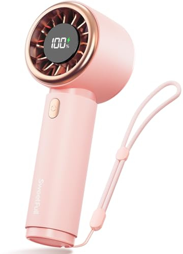 SWEETFULL Mini Fan Portable - Cute Handheld Turbo Fan with Rechargeable Battery, 5 Speeds, Small Hand Personal Travel Essentials for Women, Girls, Kids, Lash, Makeup - Pink
