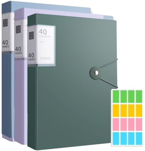 A4 Display Folder, 120 Pockets Display Book Folder with Plastic Sleeves Safety Rope, Certificate Folder for Documents, School, Office & Business Project Use (3Colors)