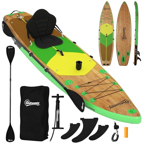 Outsunny Tabla Paddle Surf Hinchable con Accesorios, 335 cm, Remo Convertible, Asiento, Aletas, Stand Up Paddle Board con Superficie Antideslizante, Bomba, Mochila y Funda, Carga 180 kg, para Adultos