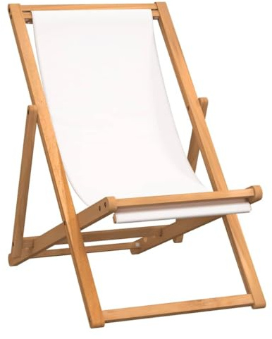 Cartvyn Tumbona de teca 56 x 105 x 96 cm, color crema, de madera dura finamente pulida, ajustable con 3 posiciones, plegable, ideal para balcón, terraza, camping y jardín
