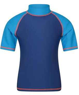 Mountain Warehouse Rashguard für Kinder - Kurzarm-Schwimmshirt für Jungen und Mädchen mit LSF 50+ UV-Schutz, schnell trocknend, Flatlock-Nähte - Schwimmen & Neoprenanzug Blau Kinder 128 EU (7-8 Jahre)