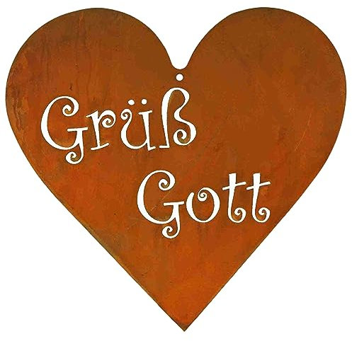Rostikal Herz Deko Grüß Gott 22 x 21 cm Schild Türdeko Haustür Deko Türschild Gartendeko Vintage