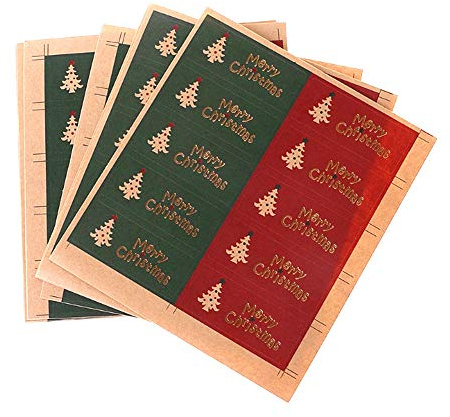 200 Auto-Adhésifs Étiquettes-Cadeaux de Noël Assortis - Scellants Bronzants Rouge, Noir, Vert - Joyeux Noël - Pour Emballage et Cadeaux