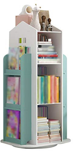 YHRJ Kinderbücherregal mädchen Einfaches Bücherregal, Home Cartoon Kinder Bücherregal, Kindergarten Spielzeug Lagerregal, Rotierendes kleines Hausgestell (Color : Blue, Size : 41 * 41 * 95cm)
