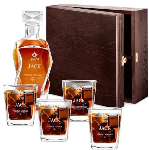 Maverton Classic Bourbon Whiskey Decanter Capitol Set of 4/6 Glasses - You can Personalise Tumblers as Gift - 700 ml Universal Carafe - Gift for Couple - Christmas Gifts - Good Vintage