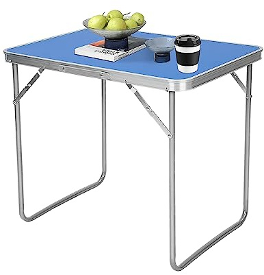 Youyijia Camping Table Folding Picnic Table Multipurpose Party Dining Small Camping Table Aluminum Lightweight with Carry Handle for Camping Kitchen Dinner Garden 70x 50x 60cm (Blue)