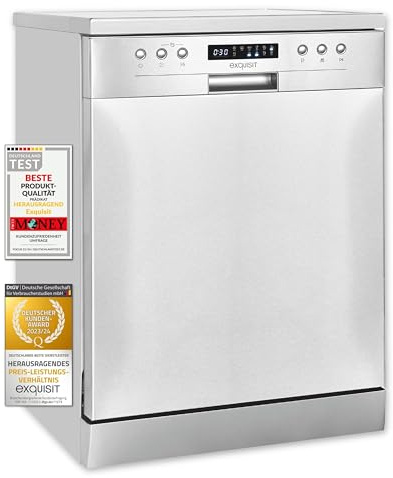 Exquisit Geschirrspüler GSP9414-030D inox | Spülmaschine 60 cm freistehend und unterbaufähig | Standgerät | 14 Maßgedecke | Inox
