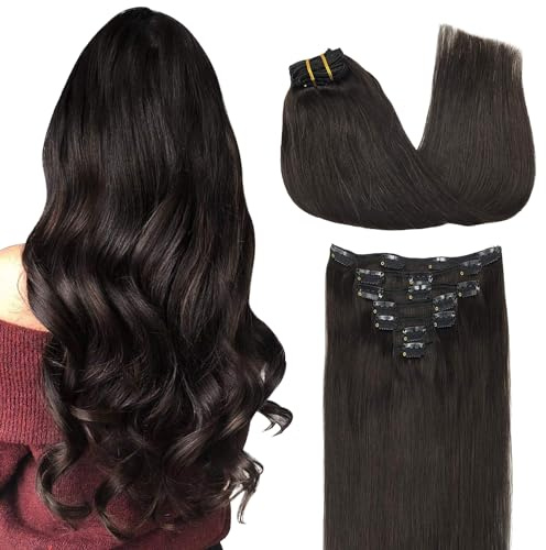 GOO GOO Clip in Human Hair Extensions, 24inch 120g 7pcs, Hair Extensions Clip in, 2 Dark Brown
