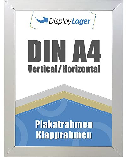 DisplayLager - Flat Profile Klapprahmen, Dünne 20mm Aluminium Profil, Entspiegelter Schutzscheibe, Befestigungsmaterial (Silber, A4)