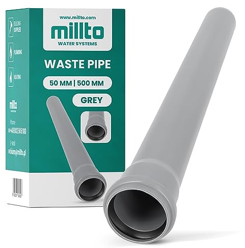 Millto™ Tubo fognario 50 mm x 500 mm grigio tubo di scarico con guarnizione in gomma sistema di fognatura acqua calda resistenza chimica acque reflue